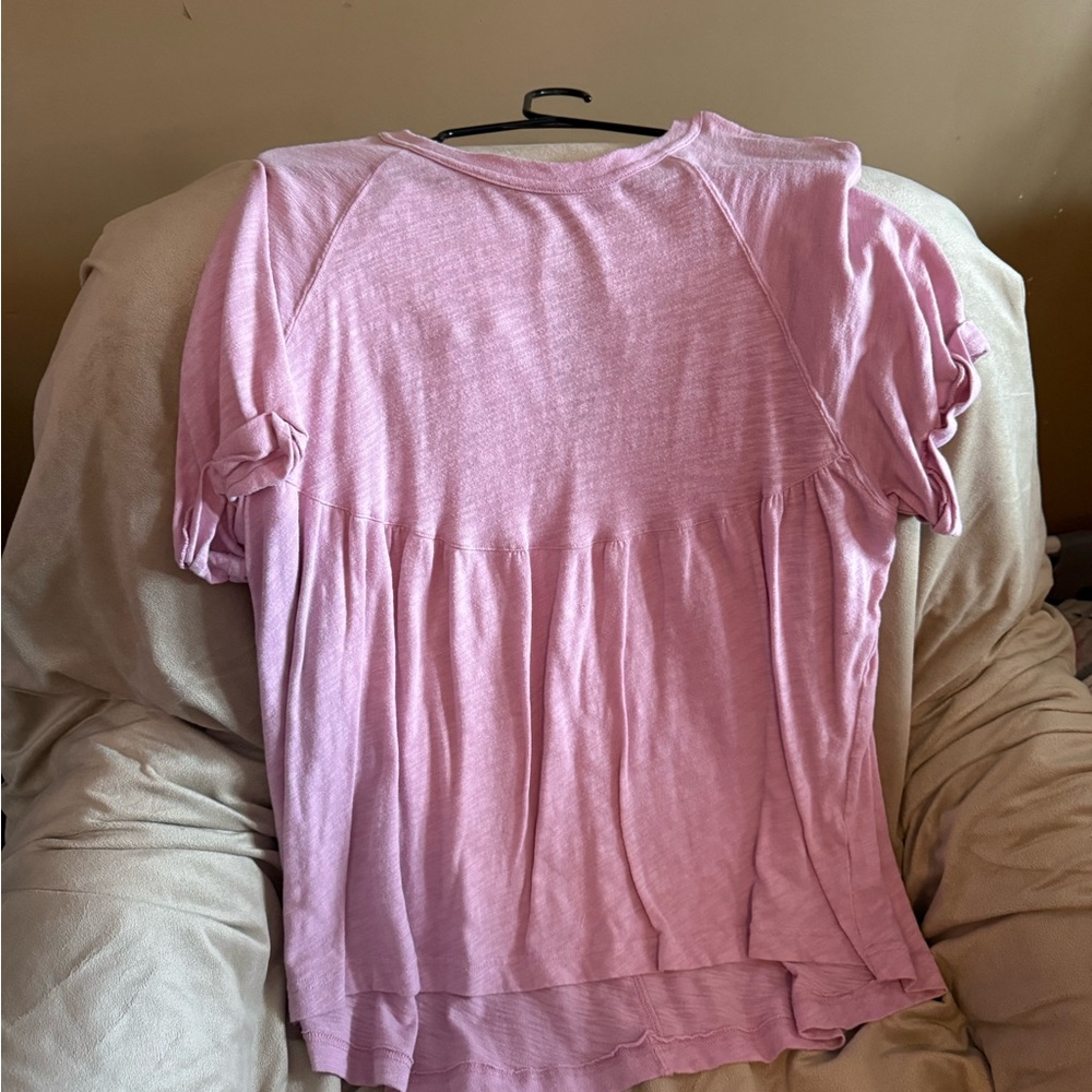 American Eagle Outfitters Pink Short-Sleeve Gathered Back Top